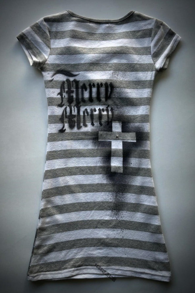 Y2K Dark Stripe Print Short Sleeve T-Shirt