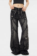 Edgy Design Flared Jeans Pants