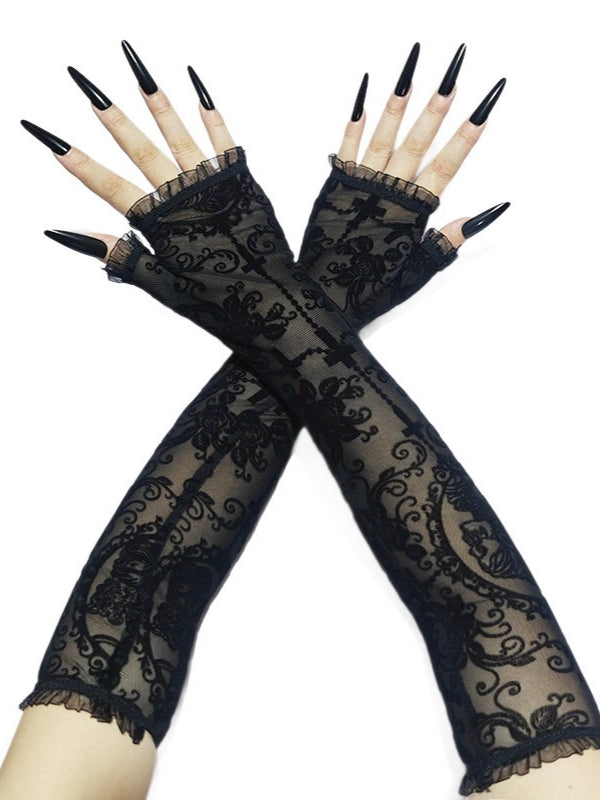 Skull Cross Breathable Mesh Gothic Punk Gloves Main image
