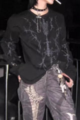 Punk Print Black O-neck Long Sleeve Knit Top