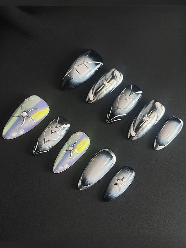 Y2K Holographic Punk Almond Press On Nails