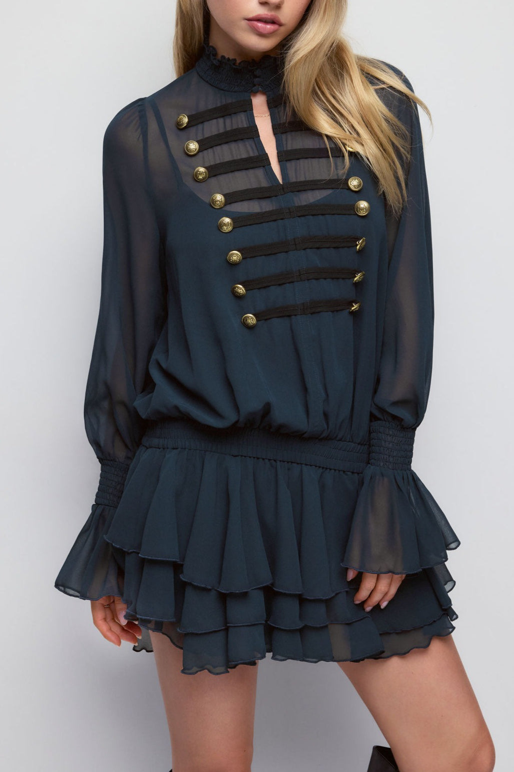 Braided Button Sheer Layered Skirt Sets