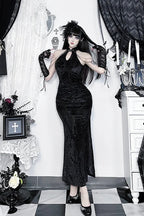Chinese Dark Gothic Cheongsam Stand-up Collar High-slit Maxi Dress