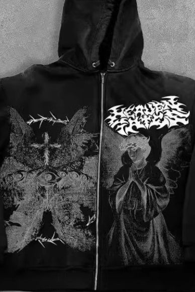 Angel Collage Graphic Oversized Zip Hoodie Secondary image