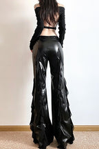 High Waisted Mesh Panel Faux Leather Pants