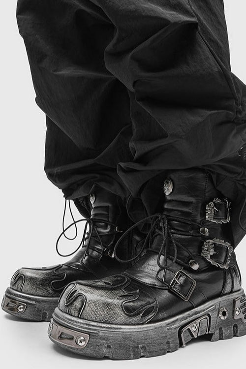 Washed Buckle Combat Boots