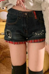 Sexy Slim Plaid Rhinestone Shorts