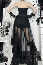 Black Gothic Asymmetric Mesh Maxi Skirt
