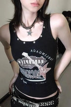 Edgy Punk Design Short Sleeve Crop Top