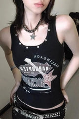 Edgy Punk Design Short Sleeve Crop Top