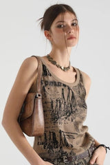 Sweet Cool Print Slim American Hot Girl Stylish Tank Top