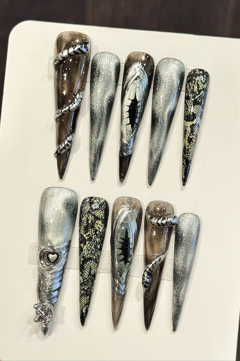 Mechanical Demon Silver Black Press On Nails