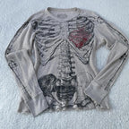 Y2K Gothic Skeleton Graphic Knit Top
