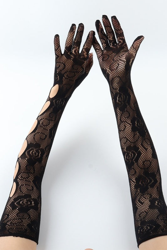 Floral Lace Cutout Long Gloves