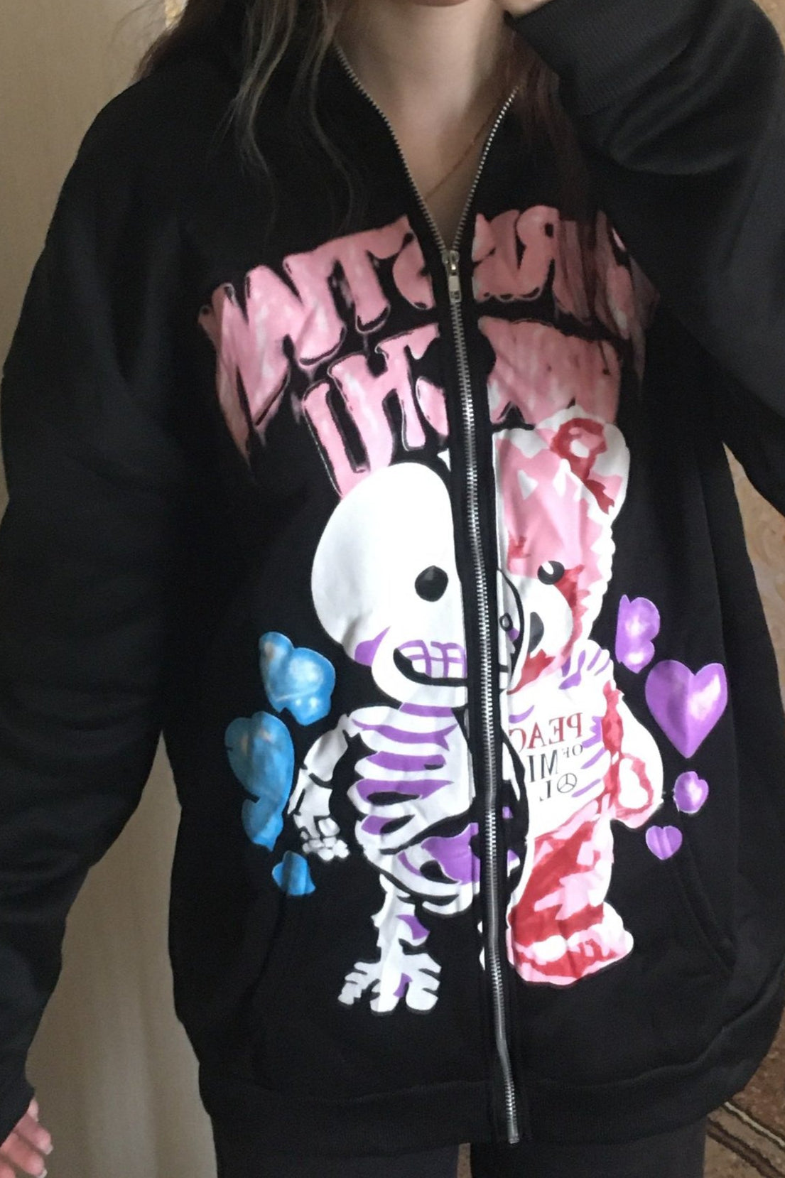 Street Style Skull Bear Hoodie Secondary image