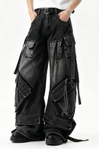 Multi-Pocket Strap Cargo Jeans