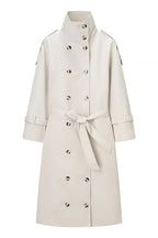 Beige Double-breasted Lapel Belted Trench Coat