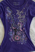 Purple Guitar Printed Ruched T-shirt