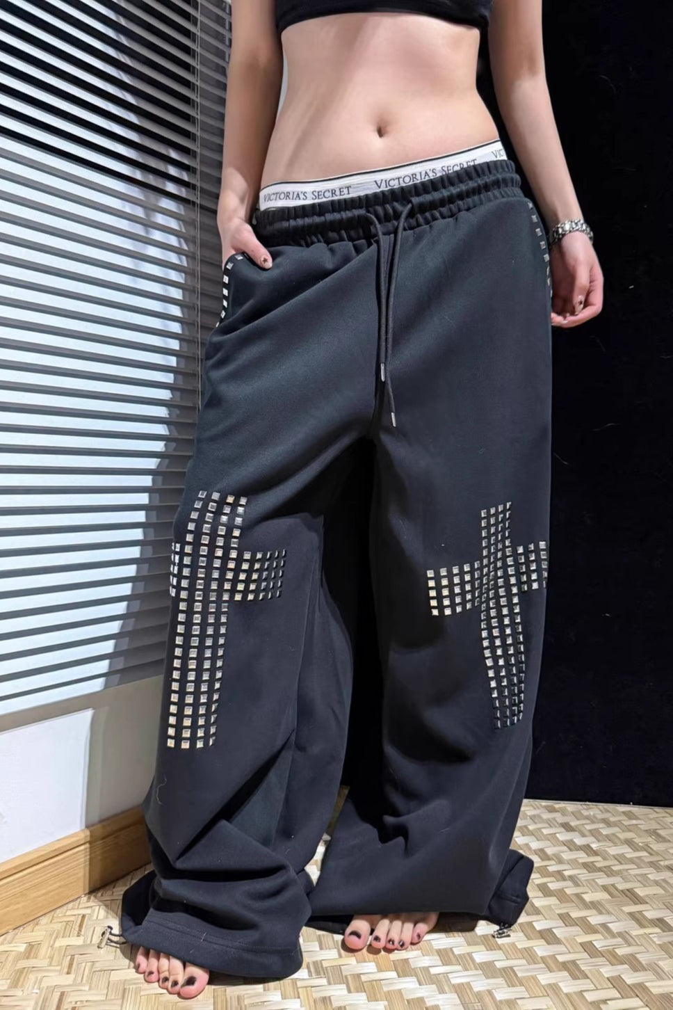 Gothic Rhinestone Drawstring Pants Secondary image