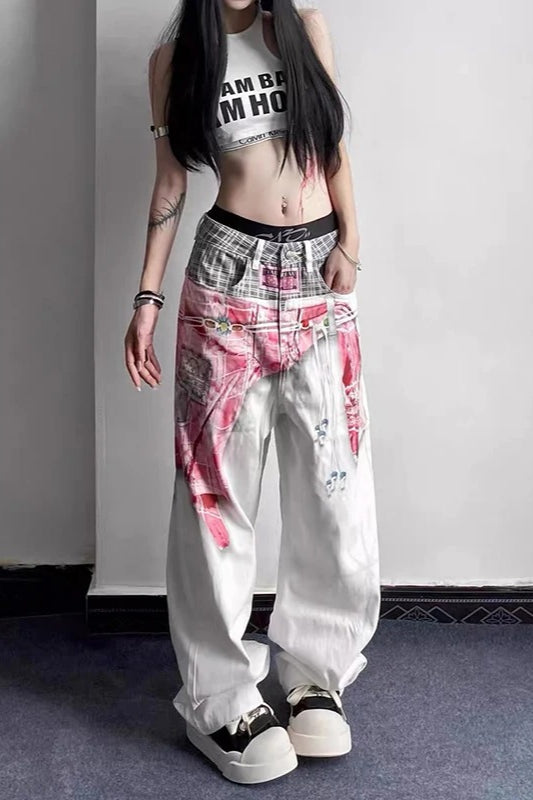 Harajuku Gothic Print Denim Pants Main image