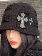Retro Post Apocalyptic Leather Tag Knitted Hat