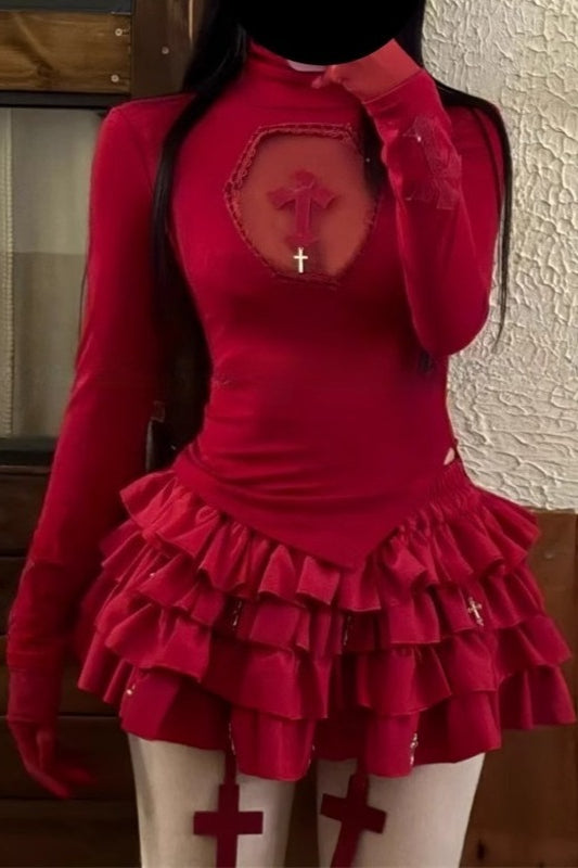 Gothic Cross Cutout Mock Neck Knit Top Secondary image