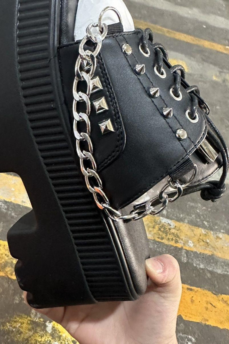Lace-Up Chain Platform Slide Sandals