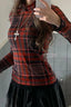 Plaid Mesh Slim Long-sleeve Y2k Knit Top