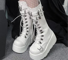 Wedge High Heel Gothic Platform Buckle Boot