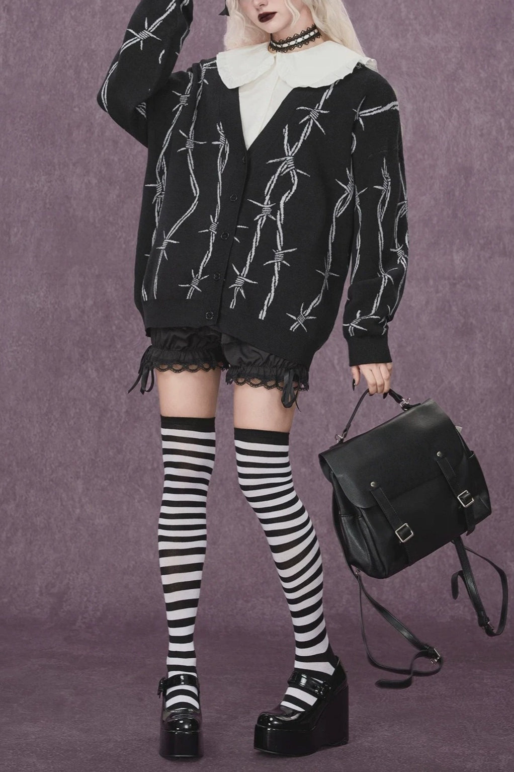 Barbed Wire Pattern Button Sweaters