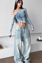 Sexy Off Shoulder Long Sleeve Mesh Top