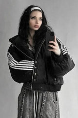 Striped Quilted Zipper Coat