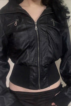 Multi Zip Cropped Faux Leather Jacket