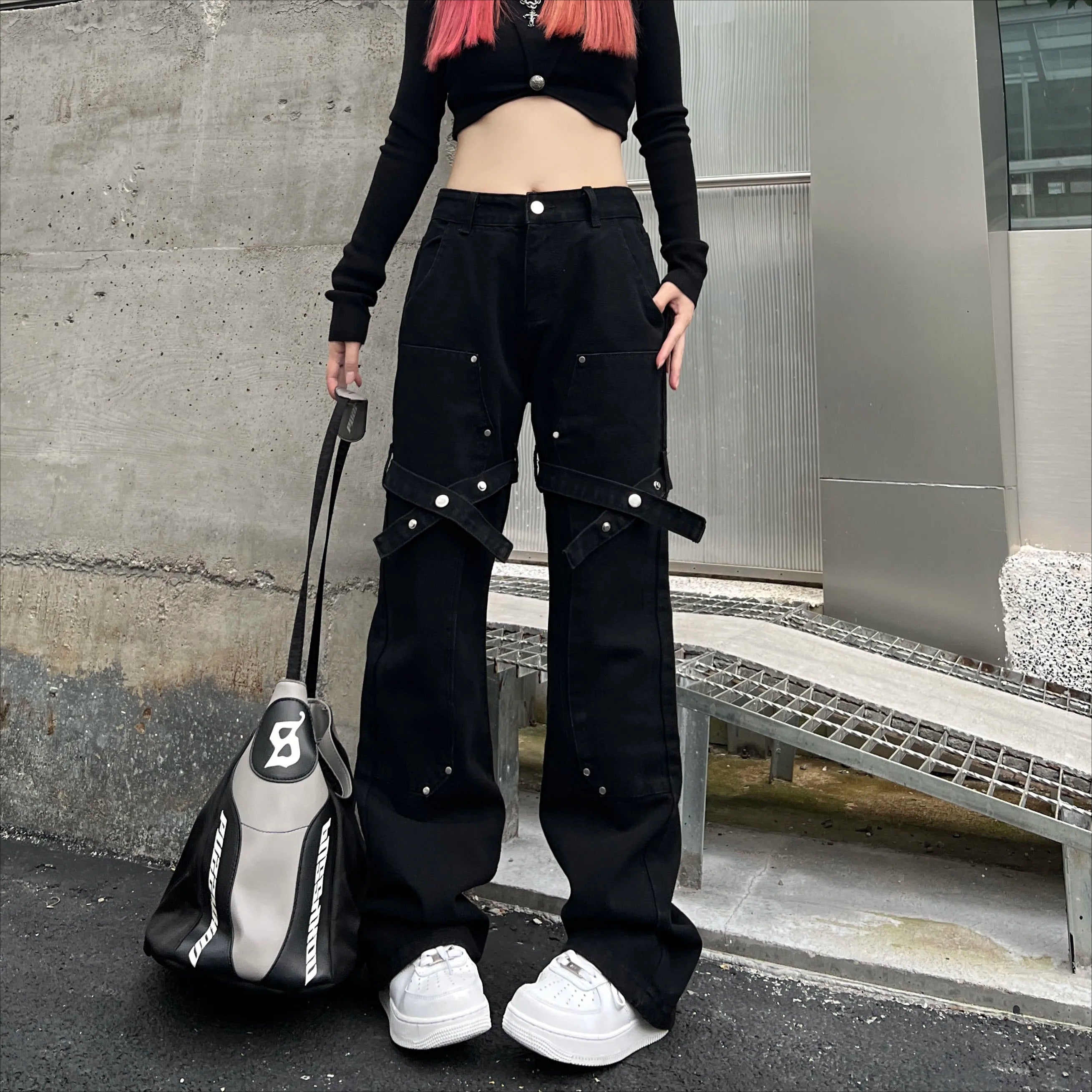Black Utility Belt Cargo Pants Secondary image