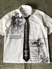 Letter Print Short Sleeve Polo Blouse