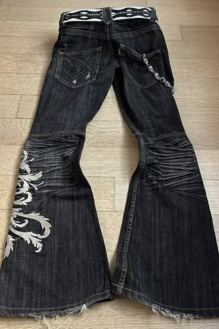 Retro Y2K Boho Tribal Embroidered Denim Pants