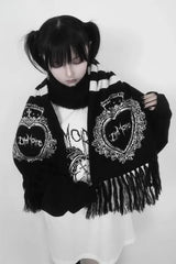 Gothic Subculture Faux Mink Cashmere Black Cross Stripe Warm Scarf