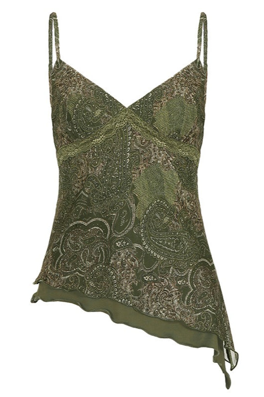 Paisley Lace Asymmetric Hem Tank Top