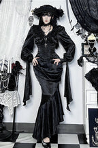 Ruffle Gothic V Neck Long Sleeve Blouse
