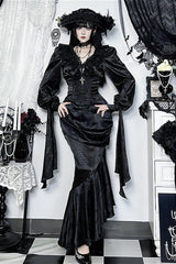 Ruffle Gothic V Neck Long Sleeve Blouse