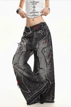 Curved Seam Washed Denim Pants