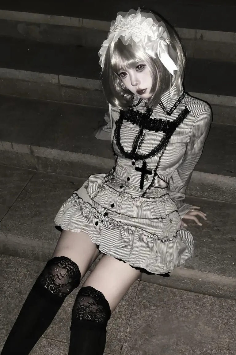 Dark Gothic Striped Slim Mini Dress Main image
