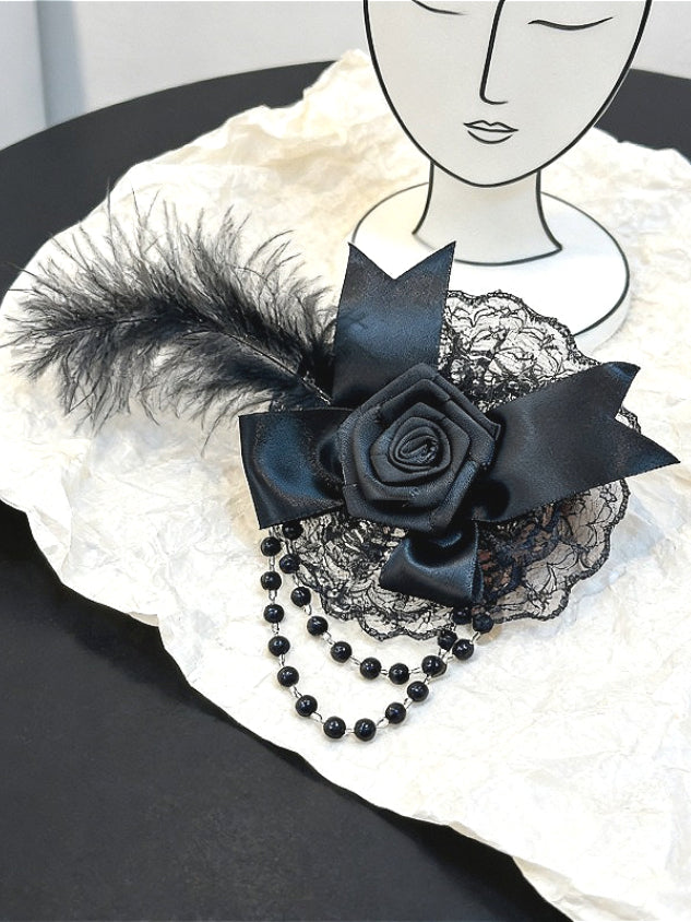 Dark Rose Beaded Chain Gothic Hair Accs
