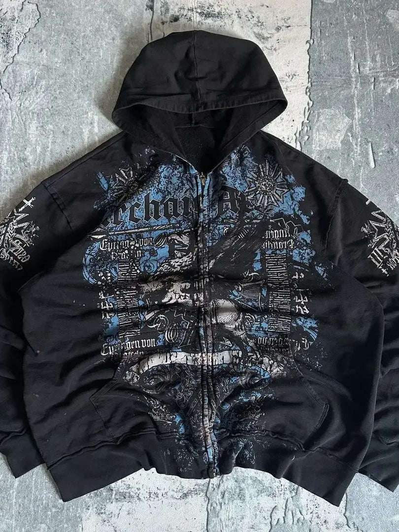 Streetwear Skull Eye Print Black Pullover Hoodie Main image
