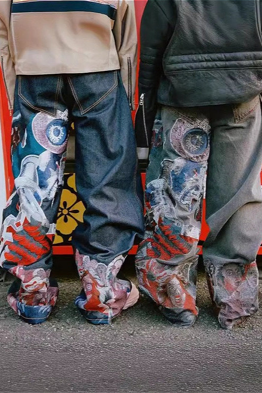 Retro Crafted Wide Leg Men's Denim Pants Main image