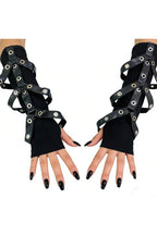 Crossed Eyelet Strap Fingerless Gloves