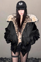 Leopard Lining Fluffy Trim Hoodies