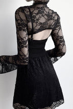 Black Ruffled Bell Sleeve Mesh Top