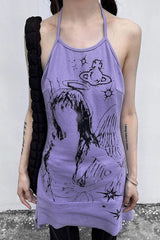 Irregular Hem Halter Printed Cami Mini Dress