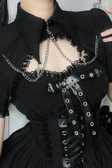 Dark Gothic Lace Patchwork High Waist Bandage Lolita Mini Dress